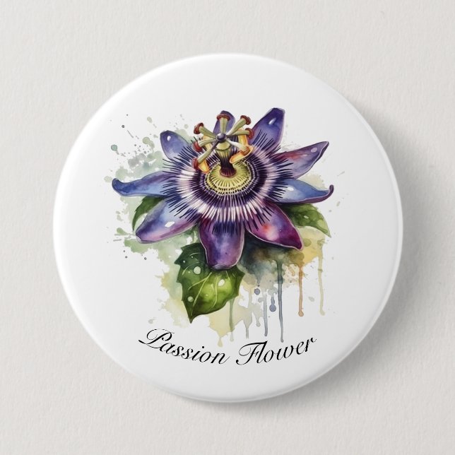 Passionate Purple Passion Flower Button (Front)