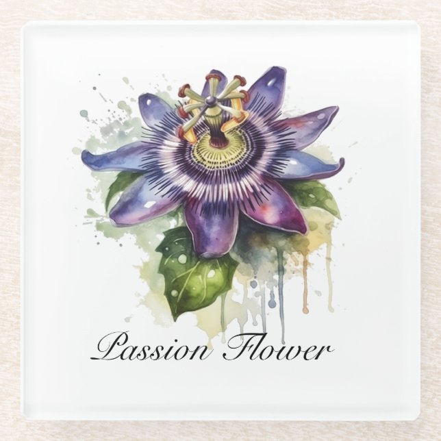 Passionate Purple Passion Flower Glass Coaster (Front)