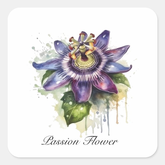 Passionate Purple Passion Flower Square Sticker (Front)