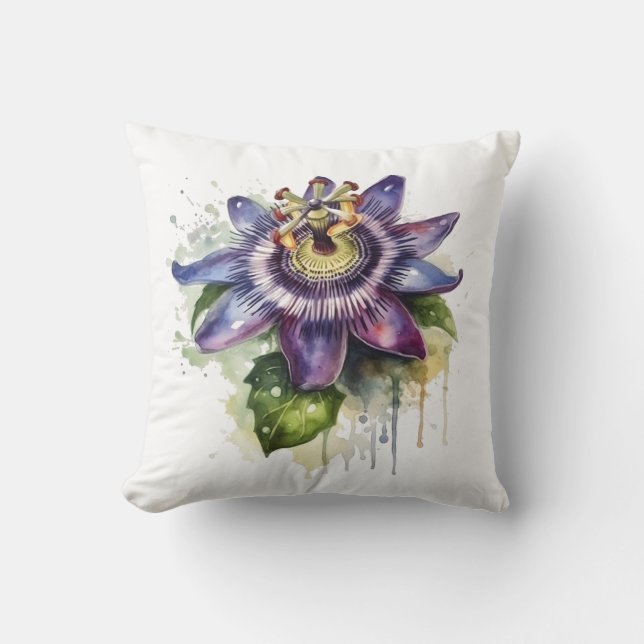 Passionate Purple Passion Flower Throw Pillow (Front)