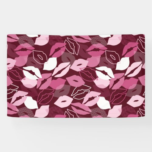Passionate Red Pink Lips Kissing Pattern Banner