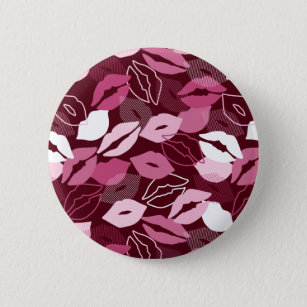 Passionate Red Pink Lips Kissing Pattern Button