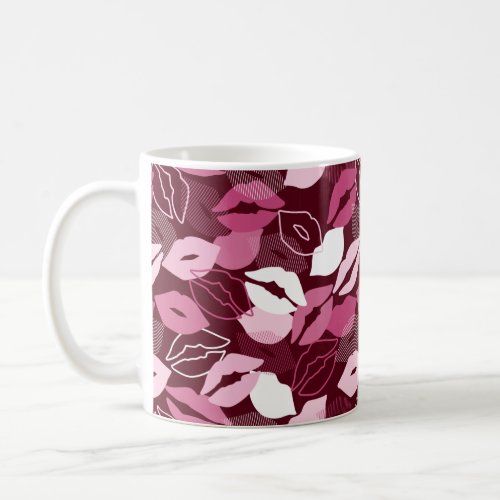 Passionate Red Pink Lips Kissing Pattern Coffee Mug