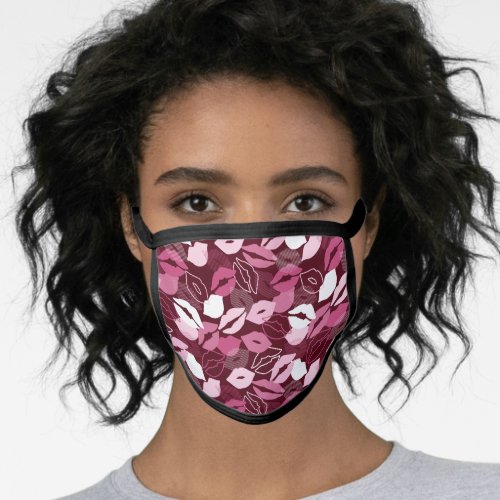 Passionate Red Pink Lips Kissing Pattern Face Mask