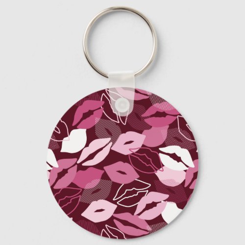 Passionate Red Pink Lips Kissing Pattern Keychain