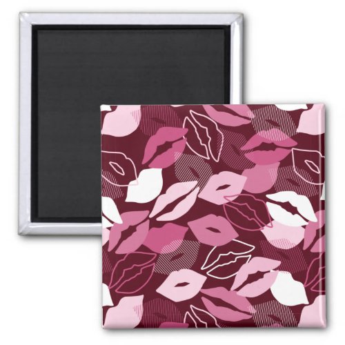 Passionate Red Pink Lips Kissing Pattern Magnet
