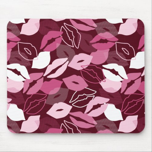 Passionate Red Pink Lips Kissing Pattern Mouse Pad