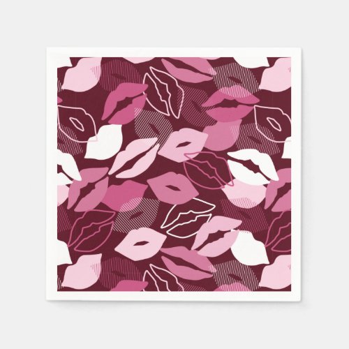 Passionate Red Pink Lips Kissing Pattern Napkins