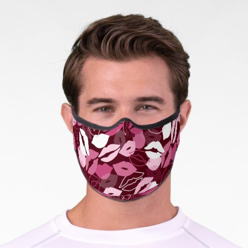 Passionate Red Pink Lips Kissing Pattern Premium Face Mask