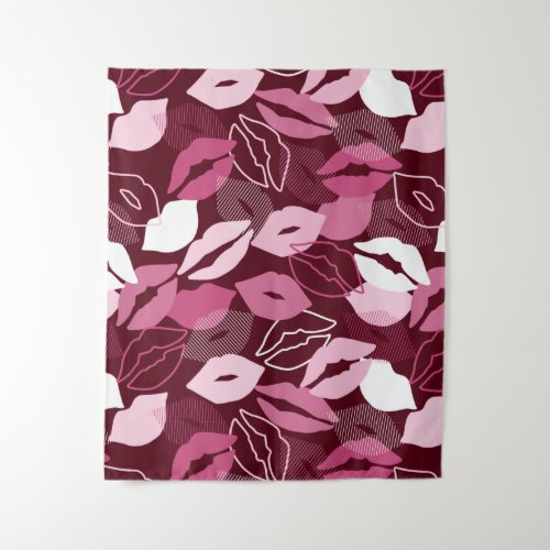Passionate Red Pink Lips Kissing Pattern Tapestry