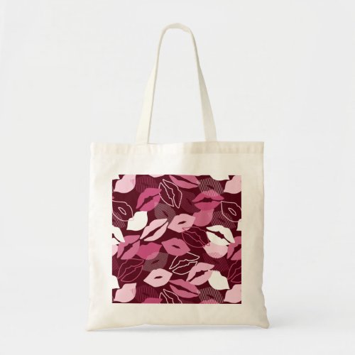 Passionate Red Pink Lips Kissing Pattern Tote Bag