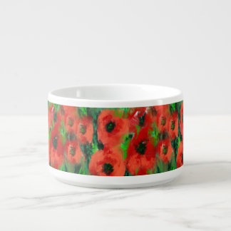 Passionate Red Poppies and Green Foliage Abstract Bowl