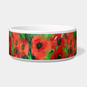 Passionate Red Poppies and Green Foliage Abstract Bowl