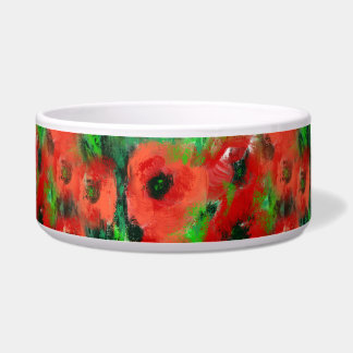 Passionate Red Poppies and Green Foliage Abstract Bowl