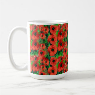 Passionate Red Poppies and Green Foliage Abstract Coffee Mug