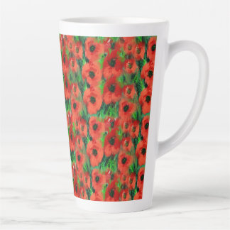 Passionate Red Poppies and Green Foliage Abstract Latte Mug