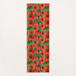 Passionate Red Poppies and Green Foliage Abstract Yoga Mat