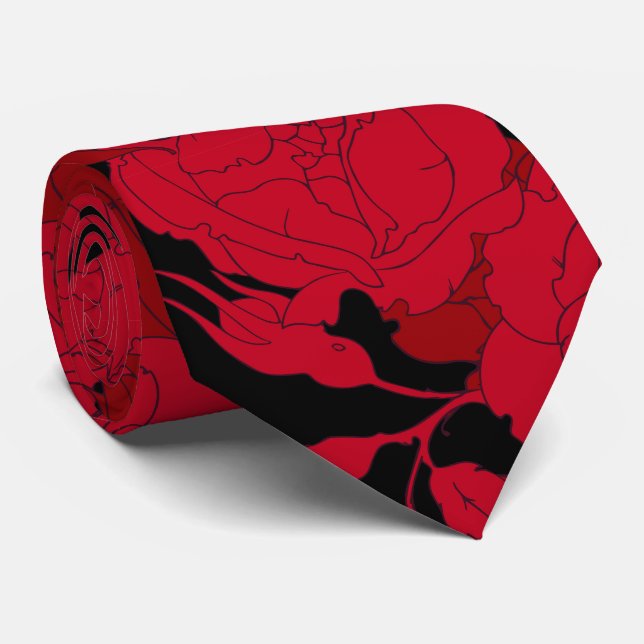 passionate roses, a pattern of red rose flowers neck tie (Rolled)