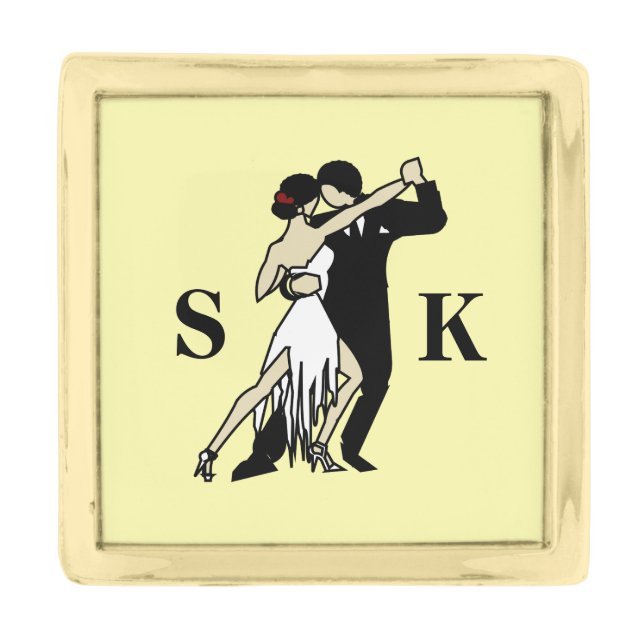 Passionate Vintage Tango Dancers Gold Finish Lapel Pin (Front)