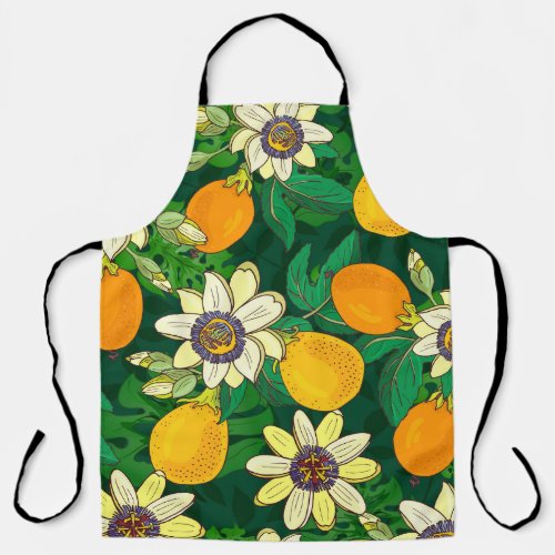 Passionflower Bloom Black Background Vintage Apron