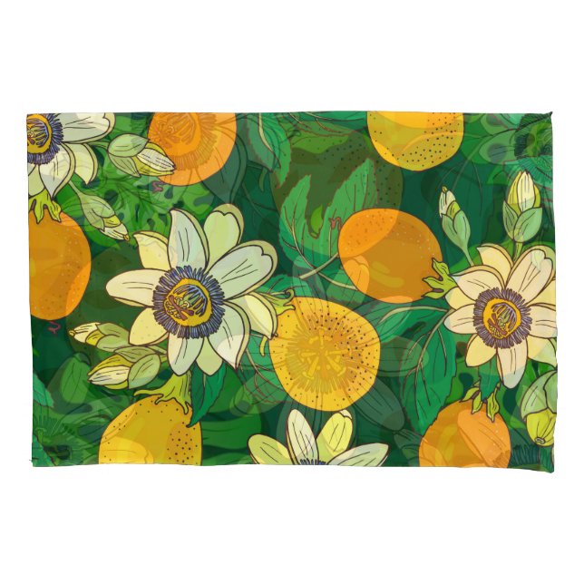 Passionflower Bloom: Black Background Vintage. Pillow Case (Front)