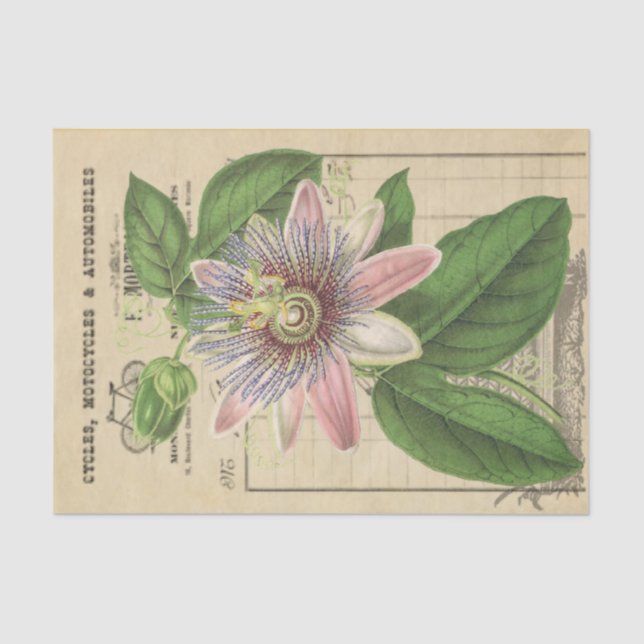 Passionflower Decoupage Vintage Floral Tissue Paper (Front)