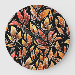 Passionflower Exotic: Black Floral Vintage Large Clock