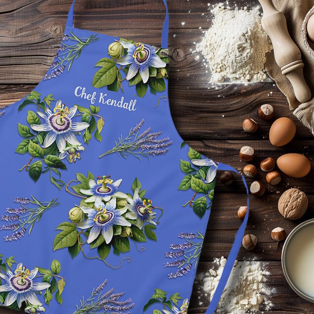 Passionflower Lavender Floral Personalized Long Apron (Creator Uploaded)
