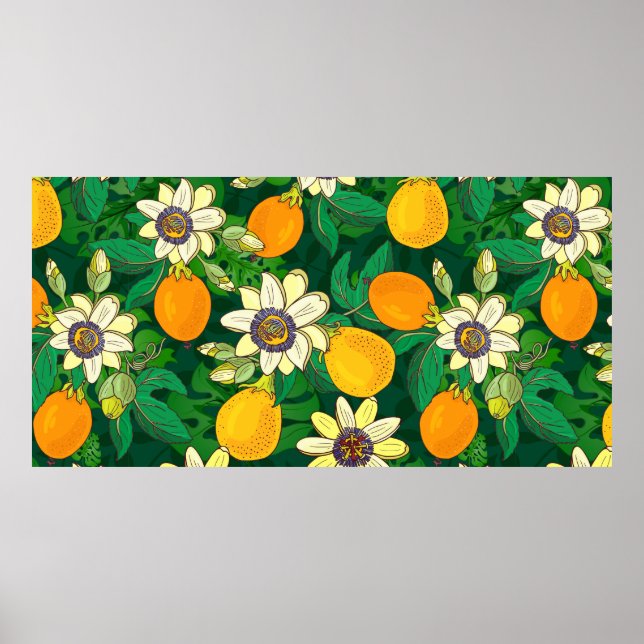 Passionflower (passiflora, passion fruit) on a bla poster (Front)