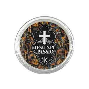 Passionists Symbol Ring with faux black gemstone