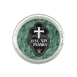 Passionists Symbol Ring with faux green gemstone