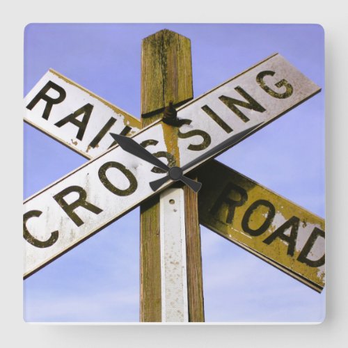 Passive Railroad Crossing Crossbuck Sign Square Wall Clock