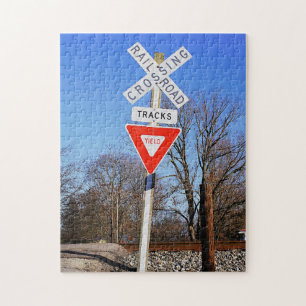 Passive Railroad Crossing With Tracks & Yield Sign Jigsaw Puzzle
