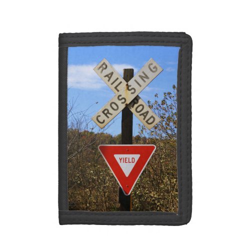 Passive Railroad Crossing With Yield Sign Trifold Wallet