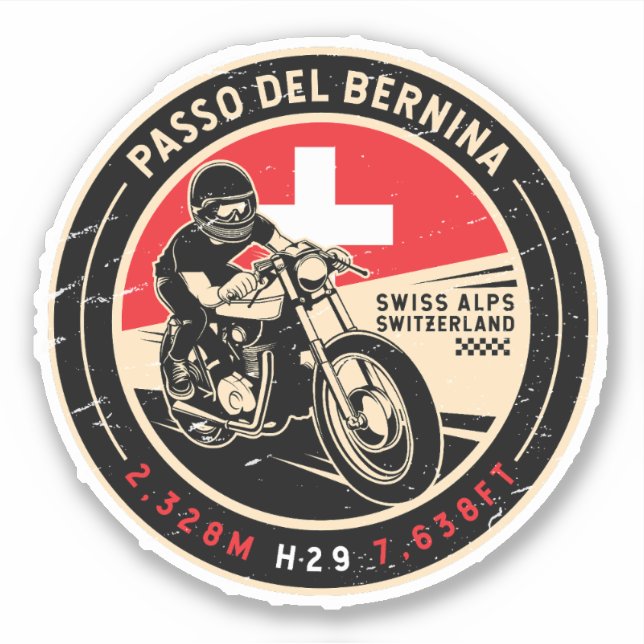 Passo del Bernina | Switzerland | Motorcycle Sticker (Front)