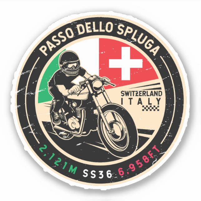 Passo Dello Spluga Italy Switzerland Motorcycle Sticker (Front)
