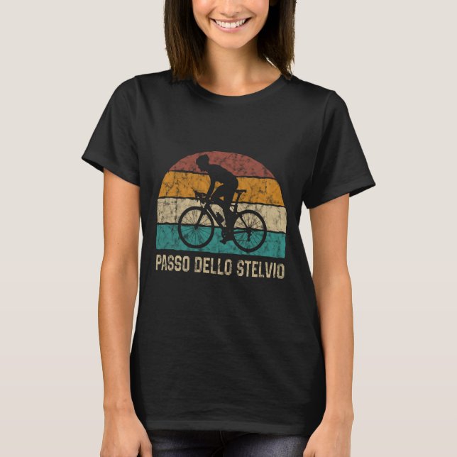 Passo Dello Stelvio Cycling Climb T Shirt Retro (Front)