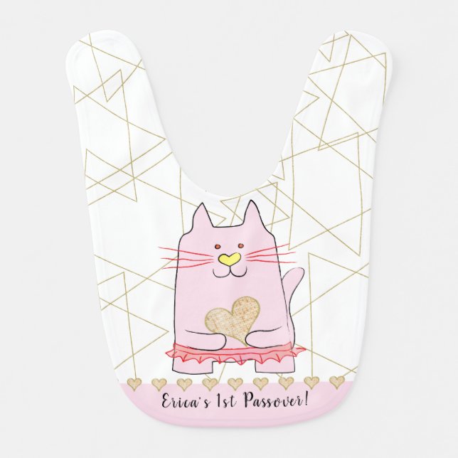 Passover Baby Bib Pink Ballerina Cat (Front)