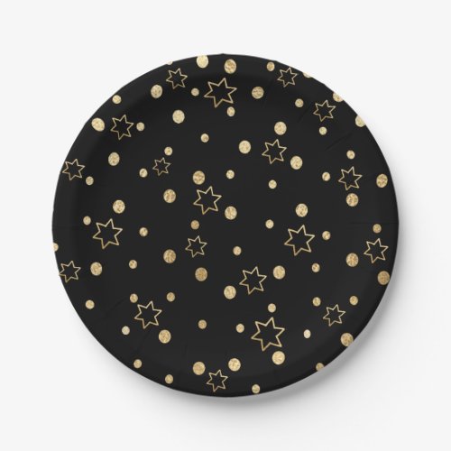 Passover Black Gold Stars Paper Plates