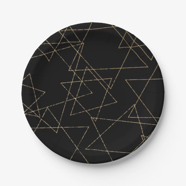 Passover Black Gold Stars Paper Plates (Front)
