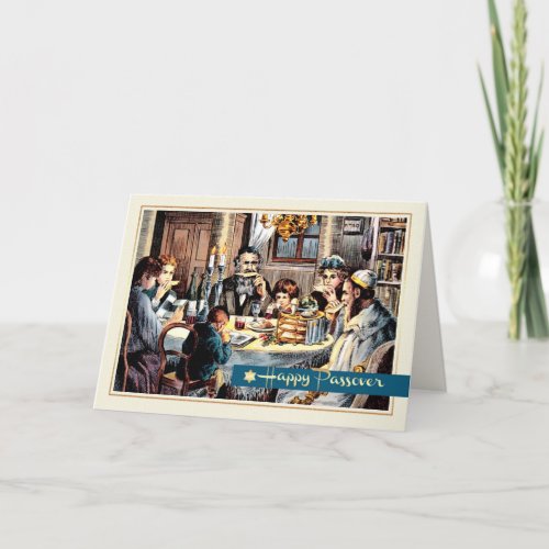 Passover Blessings Vintage Seder Scene Card