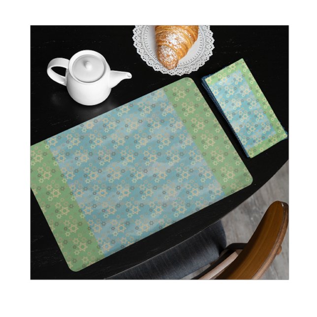 Passover Blue and Green Star of David Cloth Placemat (Spring colors for Passover this year)