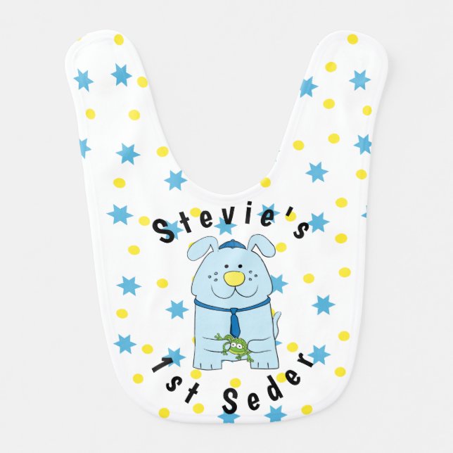 Passover Blue Doggie Baby Bib (Front)