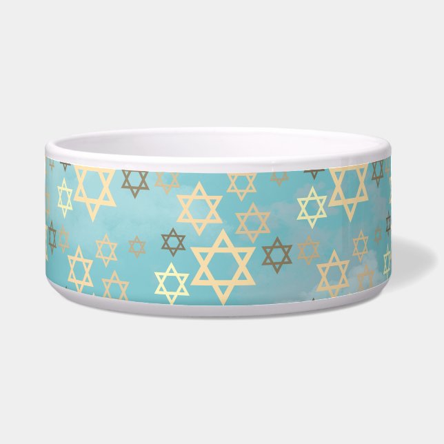 Passover Blue Sky Stars of David Pet  Bowl (Front)