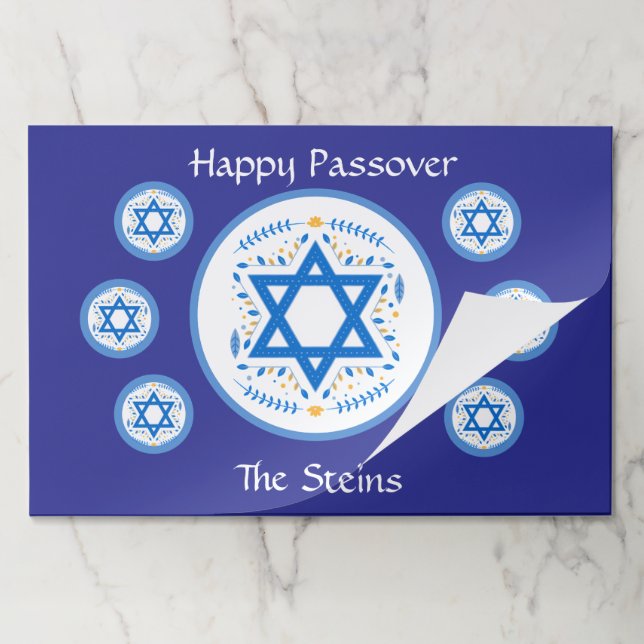 PASSOVER Blue Star David NAME Navy Paper Placemats (Folded)