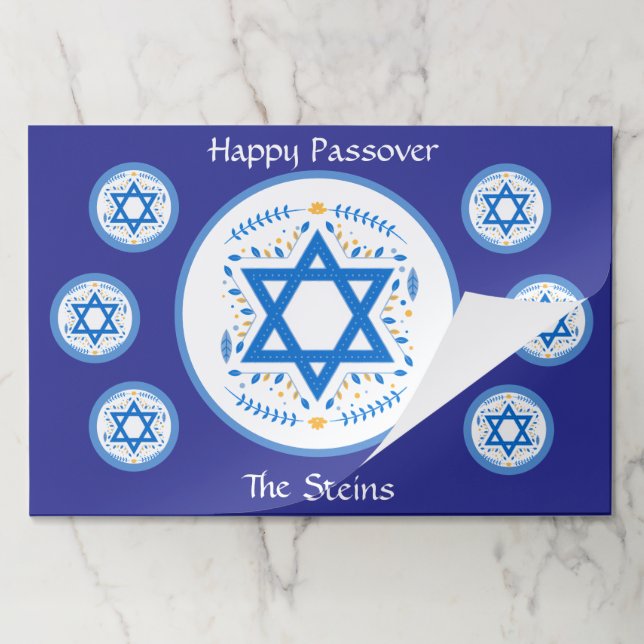 PASSOVER Blue Star David NAME Navy Placemats (Folded)