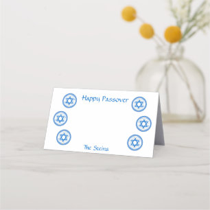 PASSOVER Blue Star of David NAME Bright White Place Card