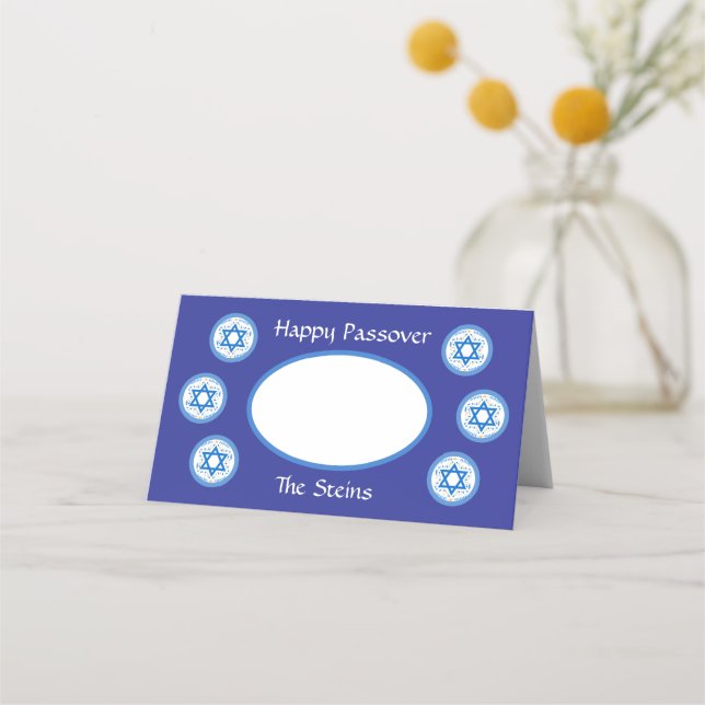 PASSOVER Blue Star of David NAME Navy Place Card (Front)