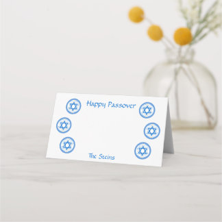 PASSOVER Blue Star of David NAME White  Place Card
