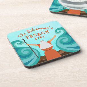 Passover Blue Teal Brown Custom Family Name Year Beverage Coaster